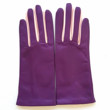 Gants en Cuir d'Agneau Améthyste Rose Colombe Doublés Soie.