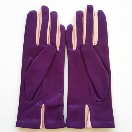 Gants en Cuir d'Agneau Améthyste Rose Colombe Doublés Soie.
