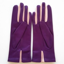 Gants en Cuir d'Agneau Améthyste Rose Colombe Doublés Soie.