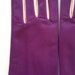 Gants en Cuir d'Agneau Améthyste Rose Colombe Doublés Soie.