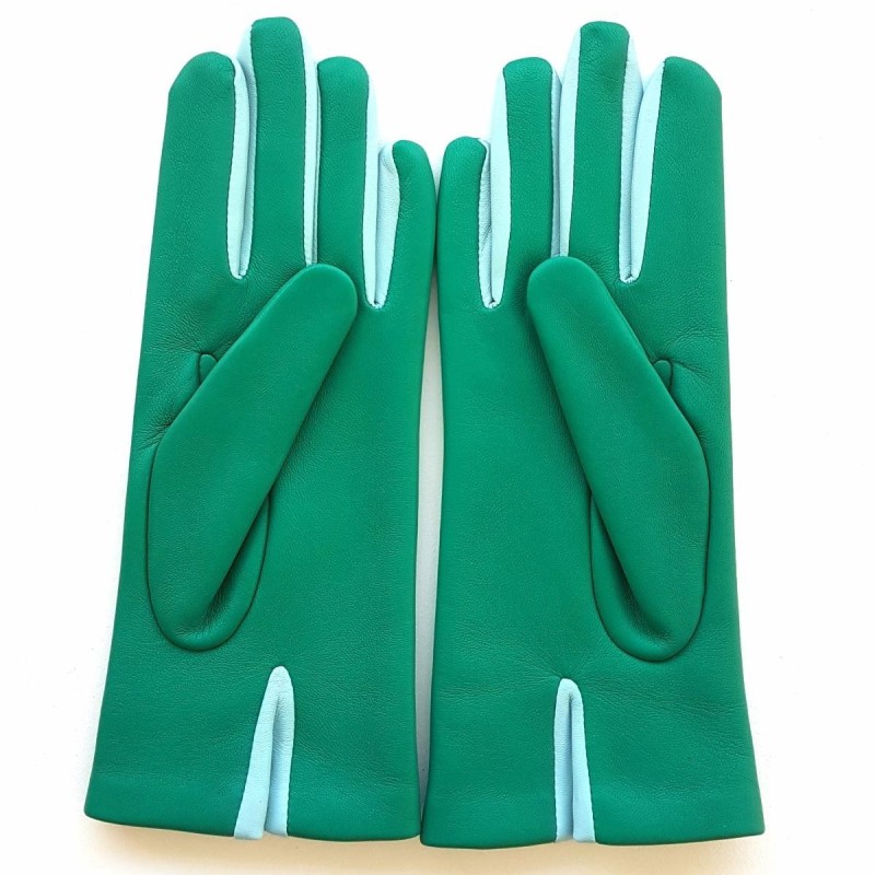 Gants en Cuir d'Agneau Vert Emeraude Bleu Ciel Doublés Soie.