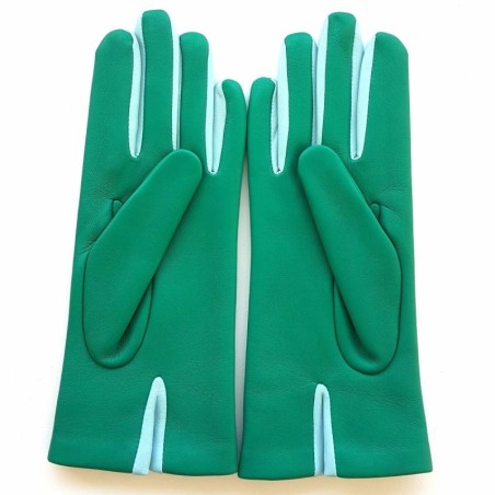 Gants en Cuir d'Agneau Vert Emeraude Bleu Ciel Doublés Soie.