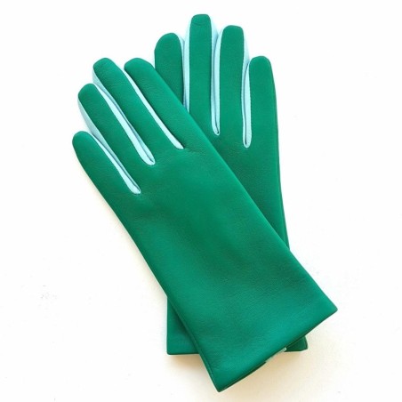 Gants en Cuir d'Agneau Vert Emeraude Bleu Ciel Doublés Soie.