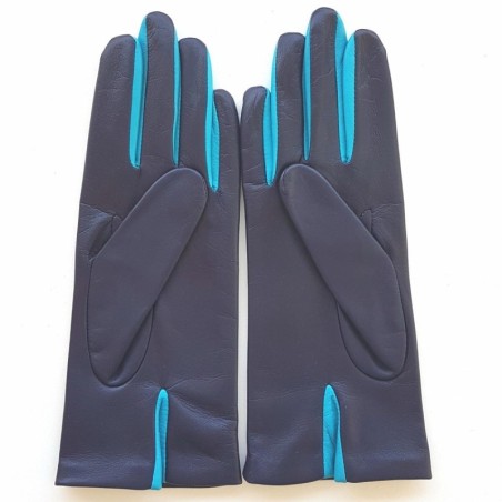 Gants en Cuir d'Agneau Prune Turquoise Colombe Doublés Soie.