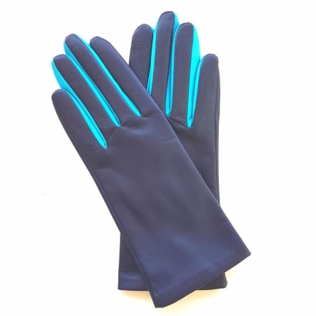 Gants en Cuir d'Agneau Prune Turquoise Colombe Doublés Soie.