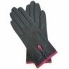 Gants en Cuir d'Agneau Noir Hot Pink Margueritte Doublés Soie.