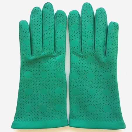 Gants en Cuir d'Agneau Verts Carmélina Non Doublés.