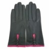 Gants en Cuir d'Agneau Noir Hot Pink Margueritte Doublés Soie.