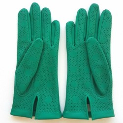 Gants en Cuir d'Agneau Verts Carmélina Non Doublés.
