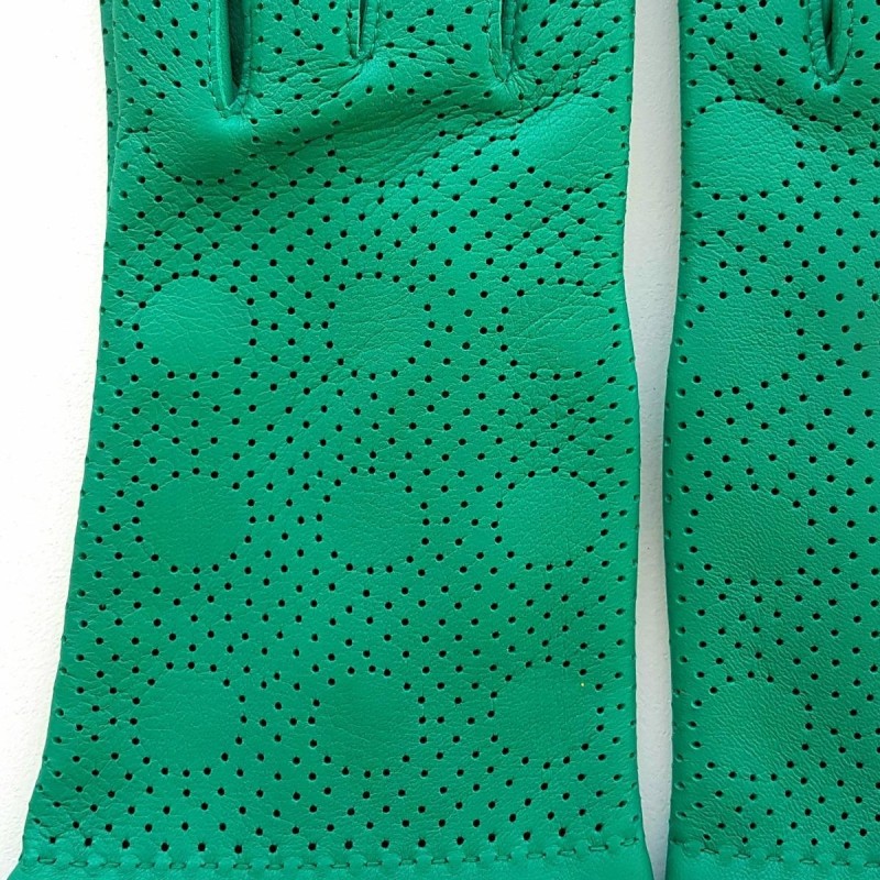 Gants en Cuir d'Agneau Verts Carmélina Non Doublés.
