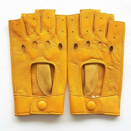 Mitaines en Cuir d'Agneau Jaune Pilote Non Doublées.