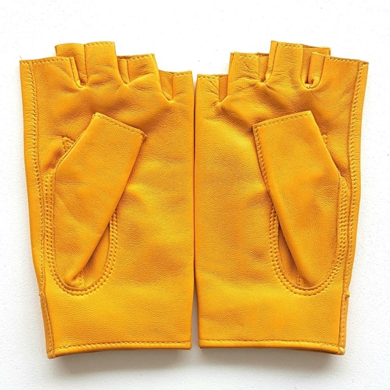 Mitaines en Cuir d'Agneau Jaune Pilote Non Doublées.