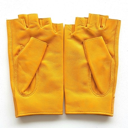 Mitaines en Cuir d'Agneau Jaune Pilote Non Doublées.