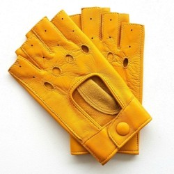 Mitaines en Cuir d'Agneau Jaune Pilote Non Doublées.