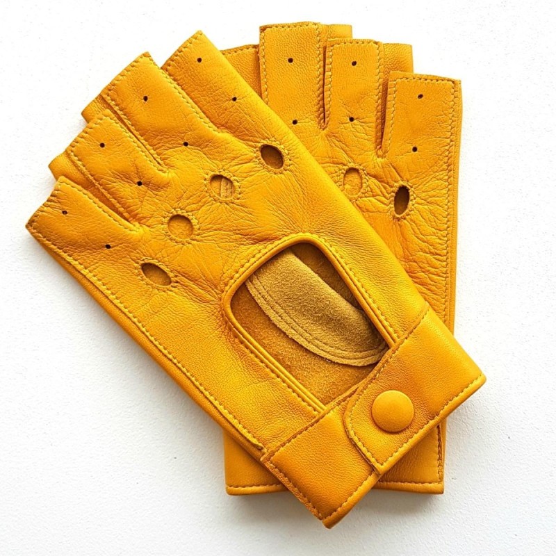 Mitaines en Cuir d'Agneau Jaune Pilote Non Doublées.