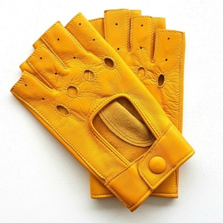 Mitaines en Cuir d'Agneau Jaune Pilote Non Doublées.
