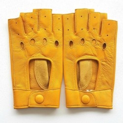 Mitaines en Cuir d'Agneau Jaune Pilote Non Doublées.