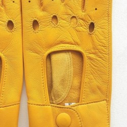 Mitaines en Cuir d'Agneau Jaune Pilote Non Doublées.