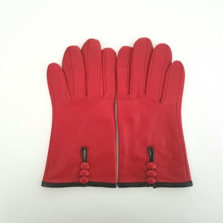 Gants en Cuir d'Agneau Rouge Noir Margueritte Doublés Soie.