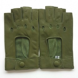 Mitaines en Cuir d'Agneau Vertes Pilote Non Doublées.