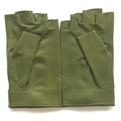 Mitaines en Cuir d'Agneau Vertes Pilote Non Doublées.