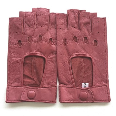 Mitaines en Cuir d'Agneau Rose Antique Pilote Non Doublées.