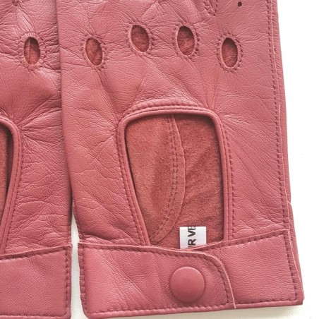 Mitaines en Cuir d'Agneau Rose Antique Pilote Non Doublées.