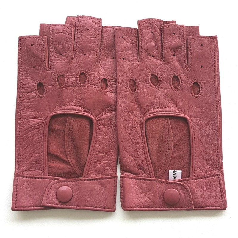Mitaines en Cuir d'Agneau Rose Antique Pilote Non Doublées.