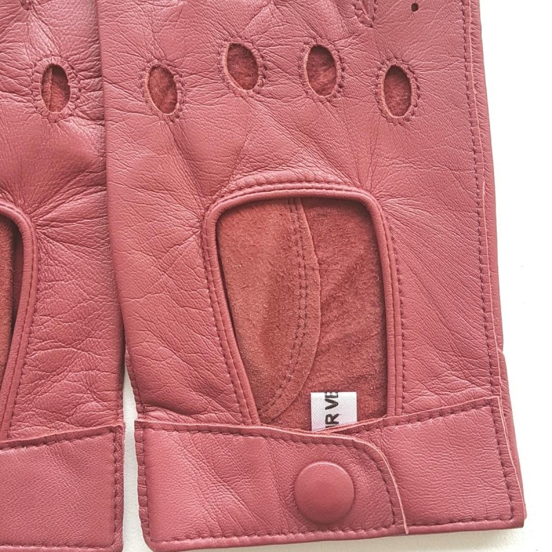 Mitaines en Cuir d'Agneau Rose Antique Pilote Non Doublées.