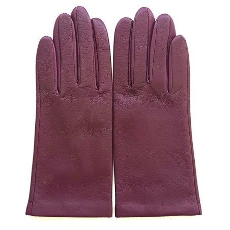 Gants en Cuir d'Agneau Cassis Capucine Doublés Soie.