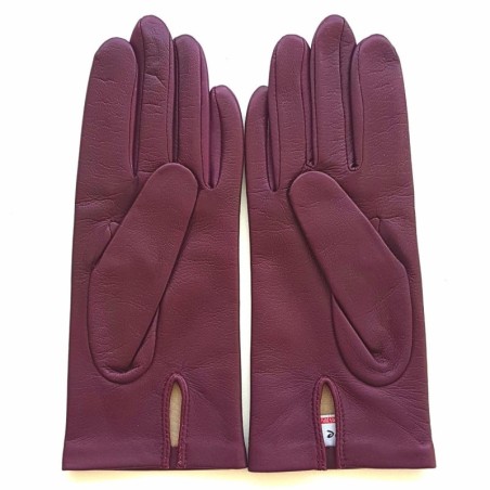 Gants en Cuir d'Agneau Cassis Capucine Doublés Soie.