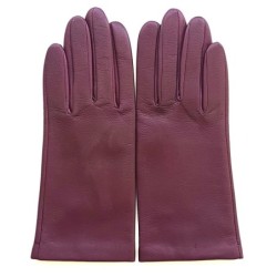 Gants en Cuir d'Agneau Cassis Capucine Doublés Soie.