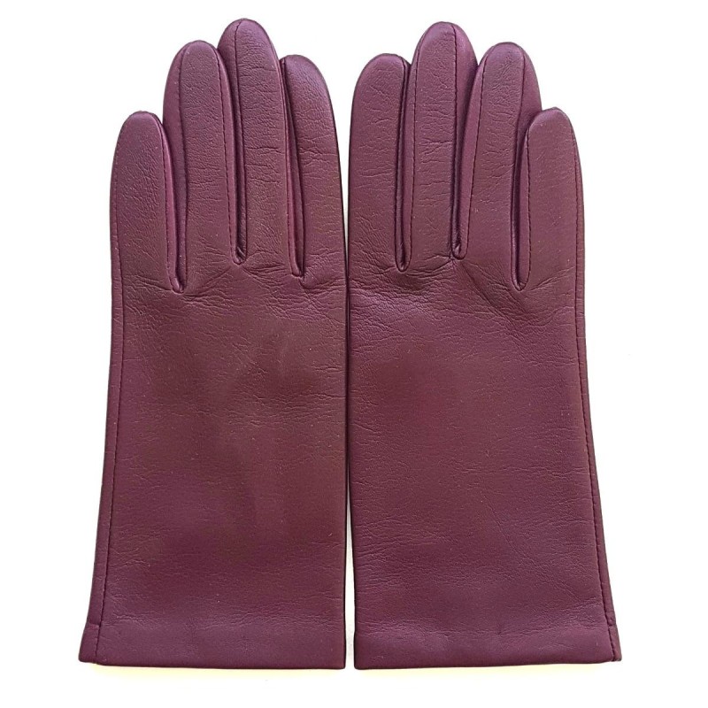 Gants en Cuir d'Agneau Cassis Capucine Doublés Soie.