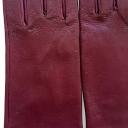 Gants en Cuir d'Agneau Cassis Capucine Doublés Soie.
