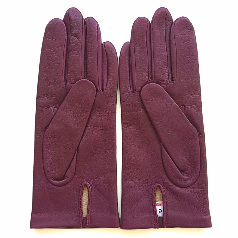 Gants en Cuir d'Agneau Cassis Capucine Doublés Soie.