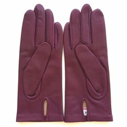 Gants en Cuir d'Agneau Cassis Capucine Doublés Soie.