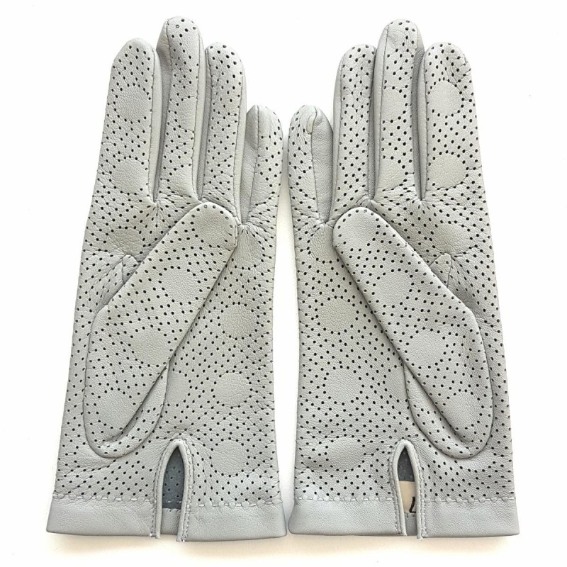 Gants en Cuir d'Agneau Gris Clair Carmelina Non Doublés.