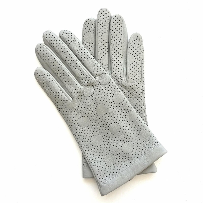 Gants en Cuir d'Agneau Gris Clair Carmelina Non Doublés.