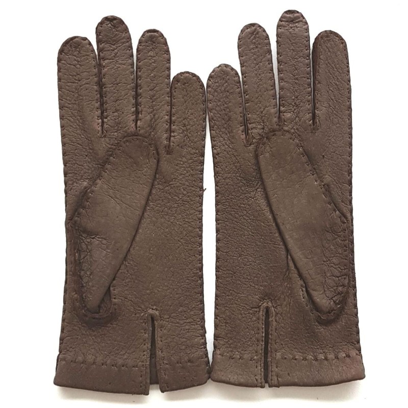 Gants en Cuir de Pécari Vison Patt Non Doublés .