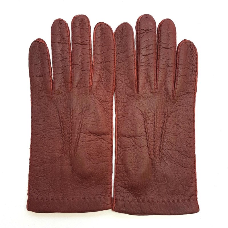 Gants en Cuir de Pécari Bordeaux Patt Non Doublés.