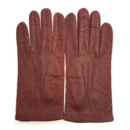 Gants en Cuir de Pécari Bordeaux Patt Non Doublés.