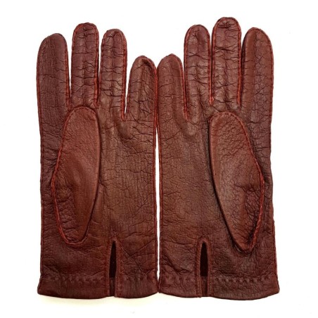 Gants en Cuir de Pécari Bordeaux Patt Non Doublés.
