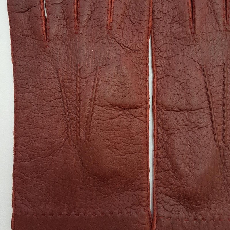 Gants en Cuir de Pécari Bordeaux Patt Non Doublés.