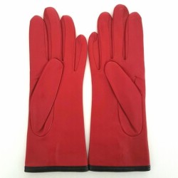 Gants en Cuir d'Agneau Rouge Noir Margueritte Doublés Soie.