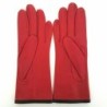 Gants en Cuir d'Agneau Rouge Noir Margueritte Doublés Soie.