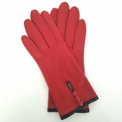 Gants en Cuir d'Agneau Rouge Noir Margueritte Doublés Soie.