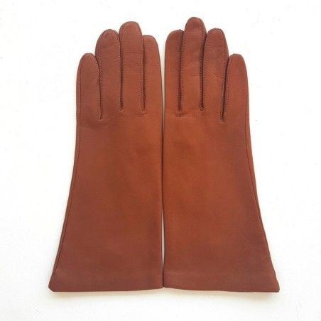 Gants en Cuir d'Agneau Cognac Adeline Doublés Soie.