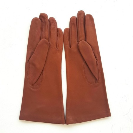 Gants en Cuir d'Agneau Cognac Adeline Doublés Soie.