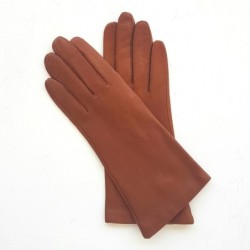 Gants en Cuir d'Agneau Cognac Adeline Doublés Soie.