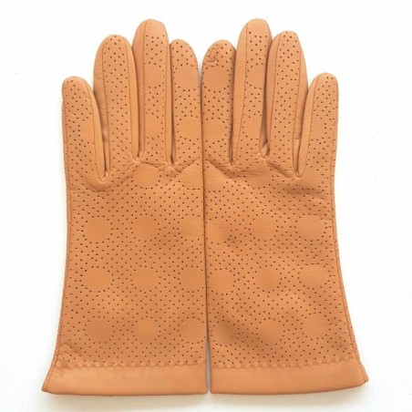 Gants en Cuir d'Agneau Biscuit Carmélina Doublés Soie.